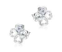 Leaf Clover Shaped CZ Silver Stud Earring STS-5150